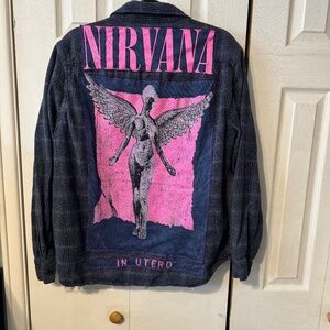 Nirvana In Utero Back Piece Upcycled Graphic & Flannel Shirt - Men's Size Large